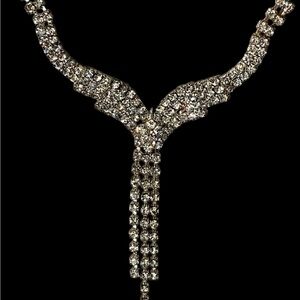 Vintage Rhinestone Waterfall Lariat Necklace